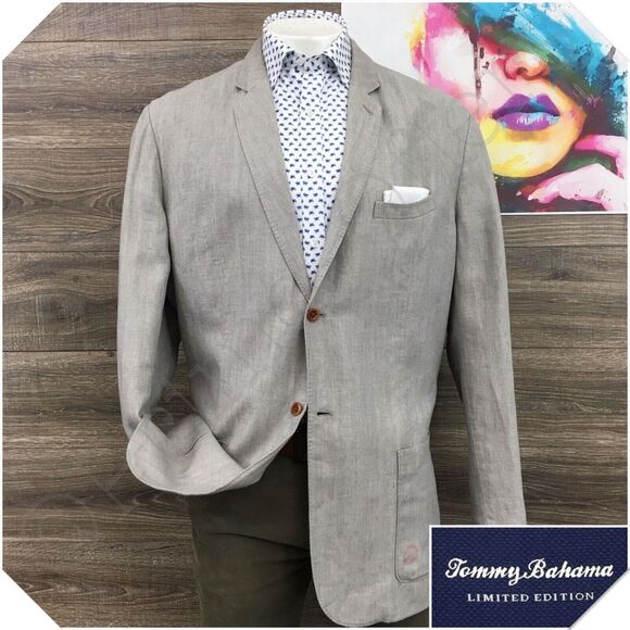 TOMMY BAHAMA Mens‎ Blazer Sport Coat Casual Jacket Size 52L Linen Suit (STAIN)